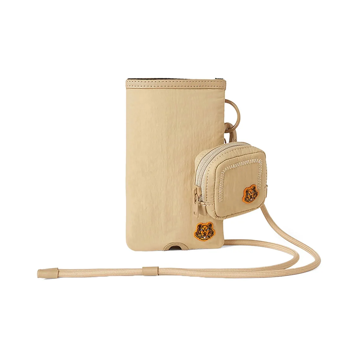 KENZO Nylon Earphone Case And Cell Phone Pouch Unisex Beige