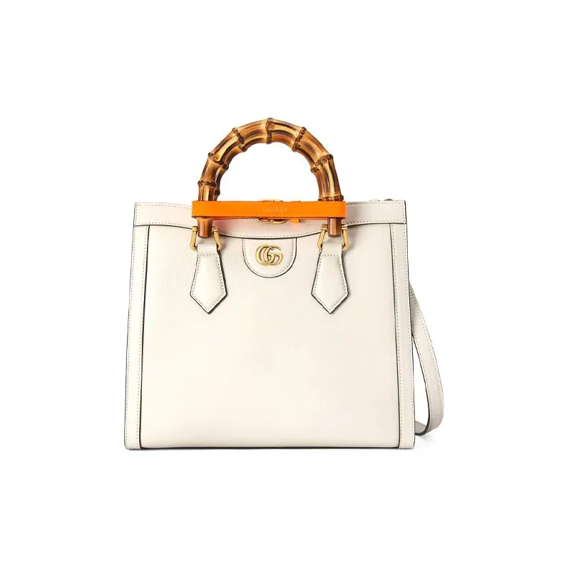 GUCCI Diana Leather Tote Bag Shopping Bag Shoulder Bag Crossbody Bag Handbag Small Size Women's White