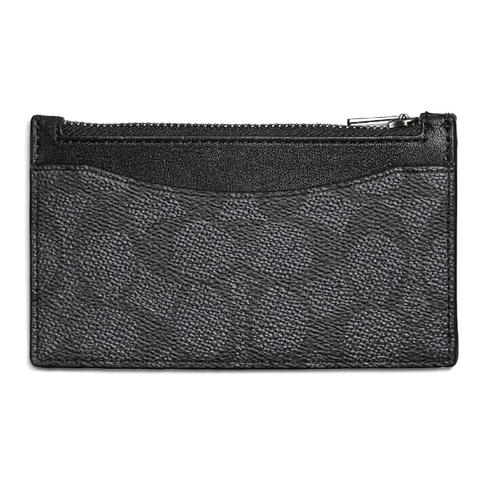 COACH Card Case Canvas Card Holder, Wallet Card Holder Bag Men's Charcoal Black Monogram