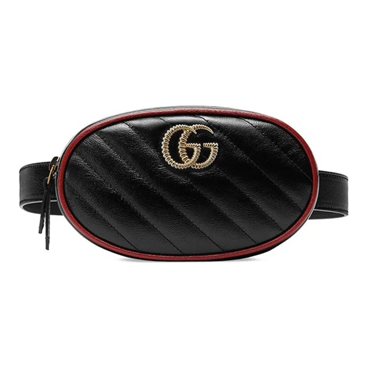 GUCCI Marmont Quilting Leather Sling Bag Fanny Pack Women's Black