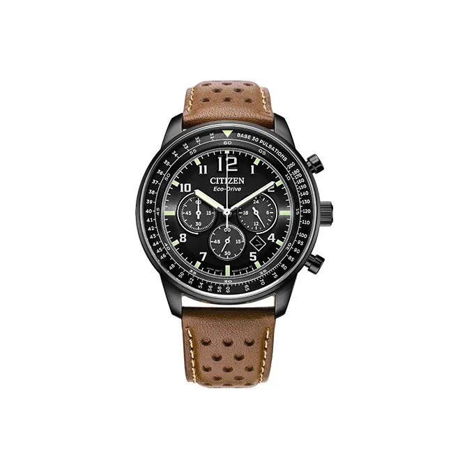 CITIZEN Eco Drive Series Светильник Кварцевый механизм Естественная кожа Ремешок Часы Мужские Черный циферблат