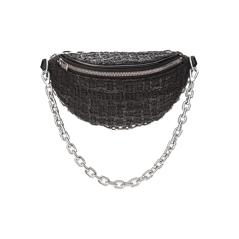 Alexander Wang Attica Plaid With Leather Embroidery And Cotton Shoulder Bag Crossbody Bag Fanny Pack Women's Black