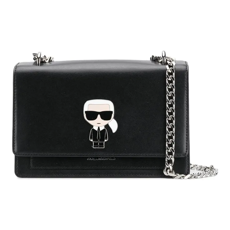 KARL LAGERFELD Calfskin Crafted Shoulder Bag Women's Black