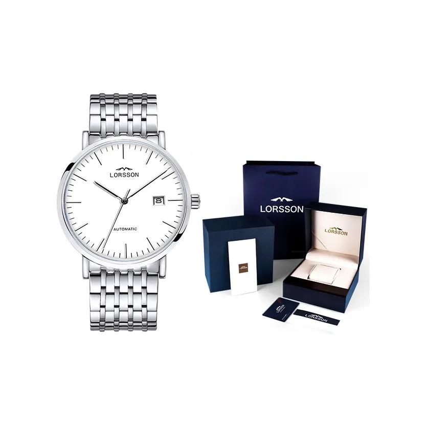 LORSSON Automatic Mechanical Movement Men's Watches Wrist Watches White Dial Stainless Steel Watchband LC7718D7A