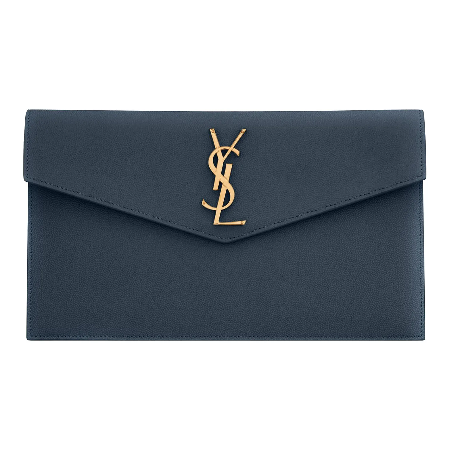 SAINT LAURENT UPTOWN Cow Leather Envelope Bag Clutches Small Size Women's Gray Blue