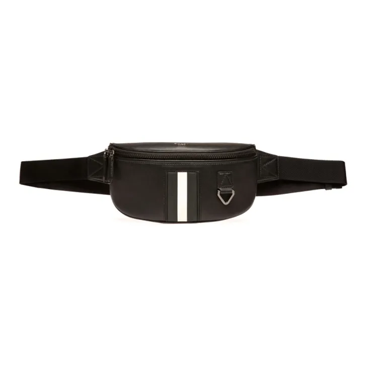 BALLY Waterproof Recycled Cow Leather One Shoulder Crossbody Fanny Pack Men's Black