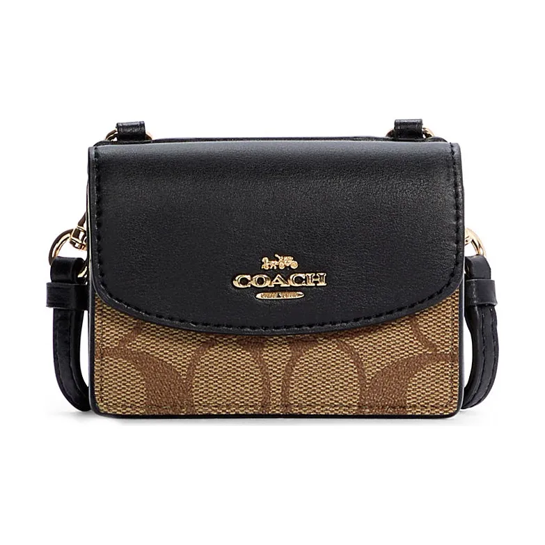 COACH Canvas Кожа Сумка через плечо Сумка на плечо Женская Монограмма и Черный