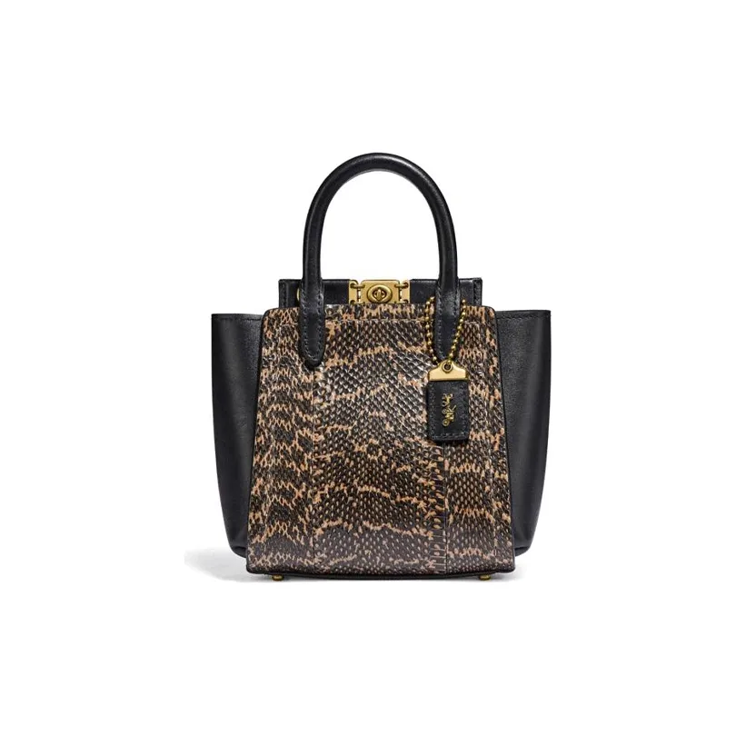 COACH Troupe Snake Skin Multicolor Leather Handbag Women's Black