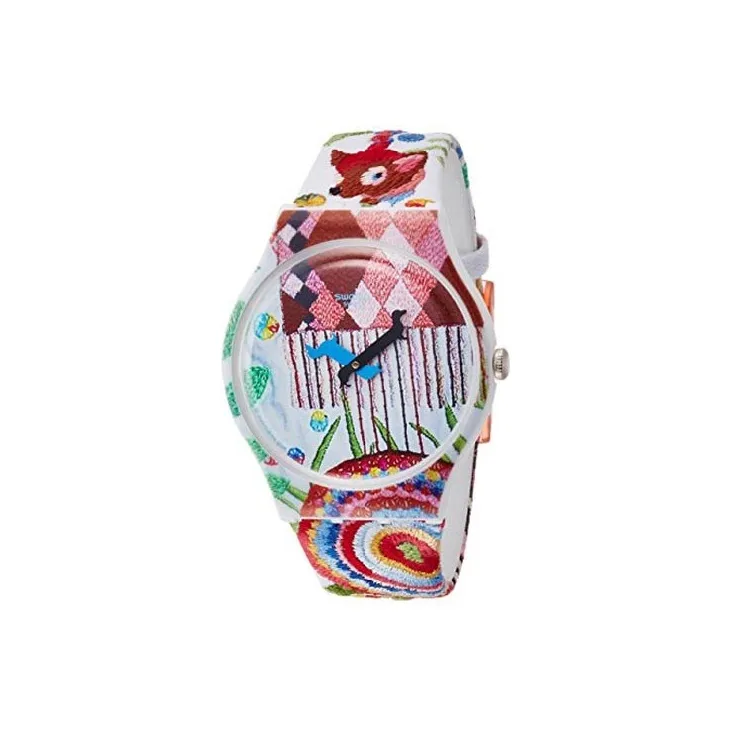 SWATCH Artist Series Кварцевый механизм Унисекс Часы 47,4 мм Многоцветный циферблат Часы Пластиковый корпус Часы Кожа Ремешок