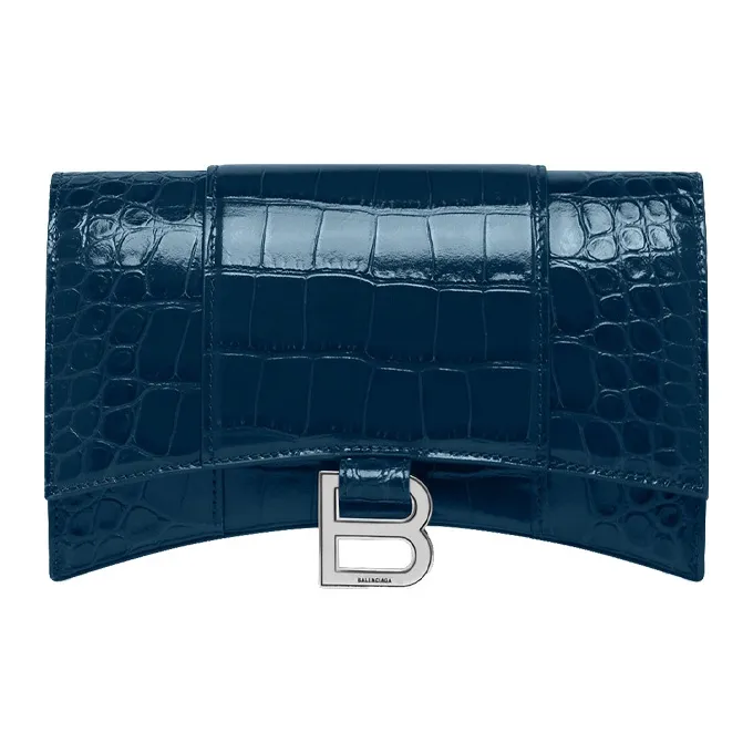 Balenciaga Hourglass Embossed Cowhide Leather Hourglass Bag Wallet Women's Dark Blue