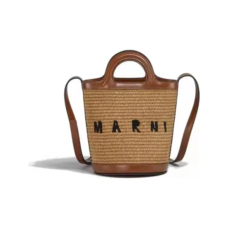 MARNI Cow Leather Bucket Bag, One Shoulder Handbag Regular Women's Caramel