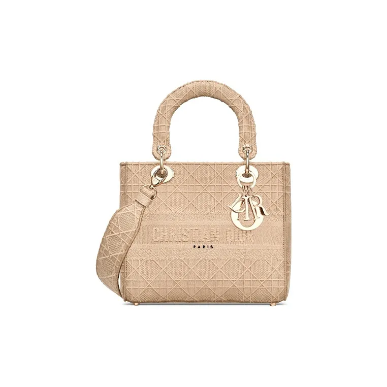 DIOR Lady D Lite Canvas Lady Dior Bag Handbag Medium Size Women's Beige