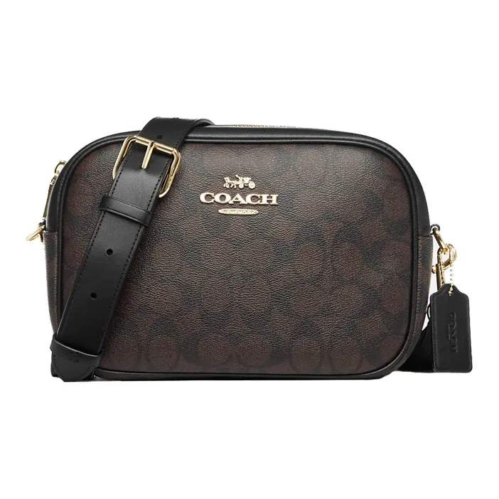 COACH Camera Canvas With Leather And Smooth Leather Camera Bag, Shoulder Bag, Crossbody Bag Medium Size Women's