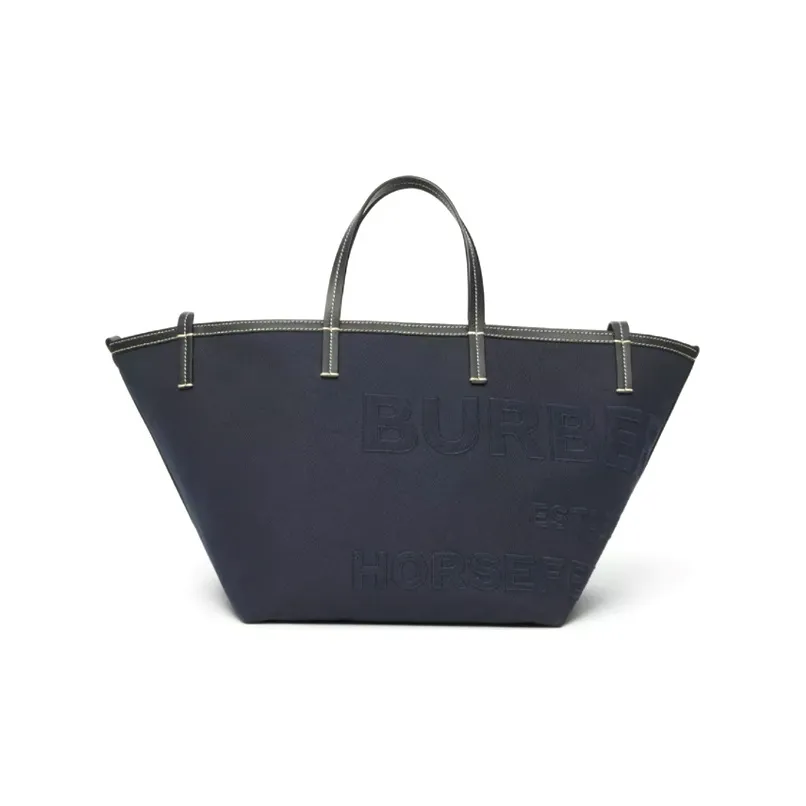 Burberry Cotton Linen Blend Canvas Beach Bag Tote Bag Shopping Bag Canvas Bag One Shoulder Handbag Mini Women's Navy