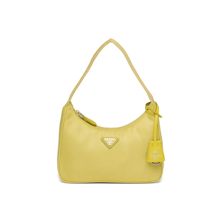 PRADA Hobo Nylon Fabric Shoulder Bag Handbag Women's Yellow