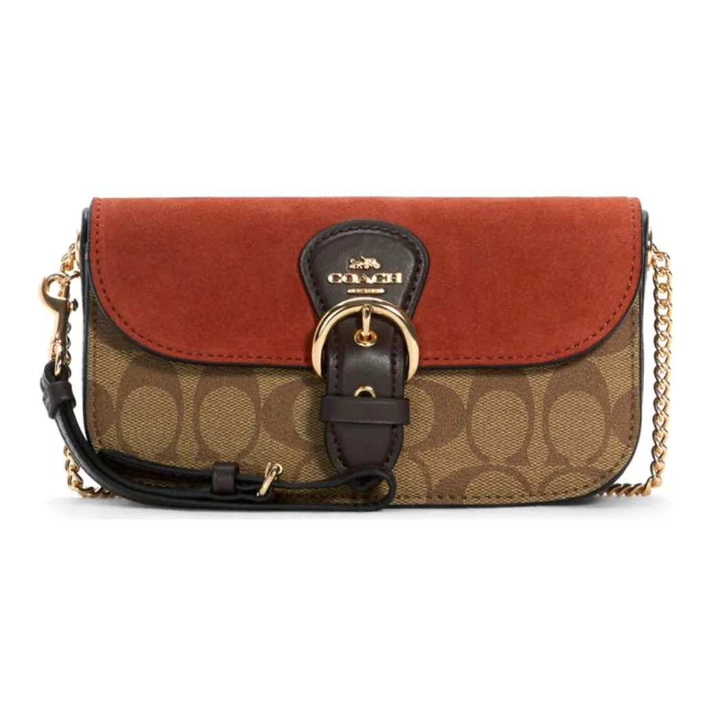 COACH Kleo Коровья кожа Маленькая квадратная сумка Ручная сумка через плечо Сумка через плечо Женская CAMEL