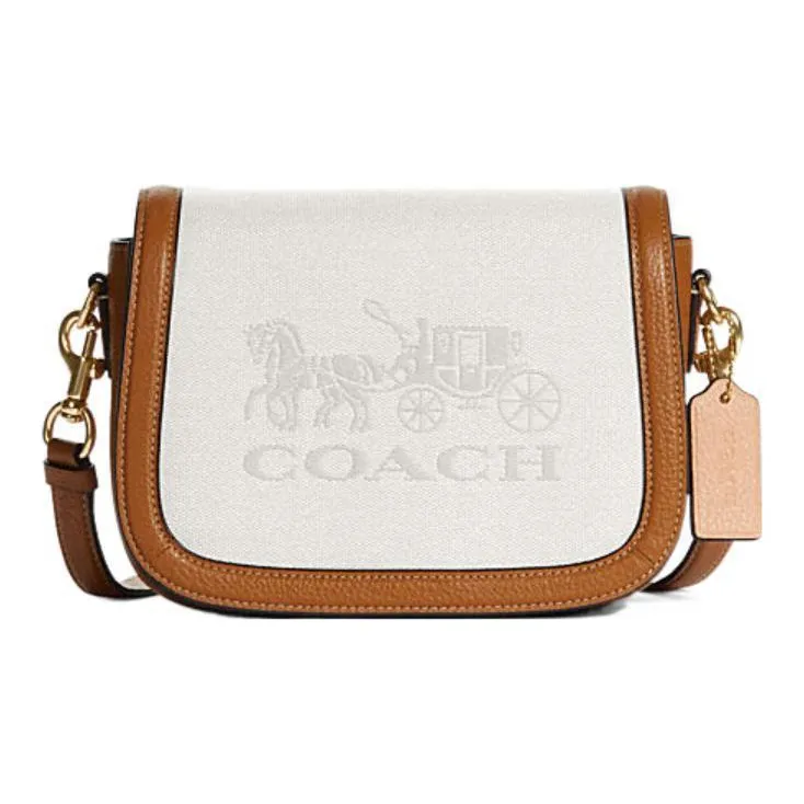 COACH Saddle Fabric With Cow Leather Saddle Bag Shoulder Bag Crossbody Bag Small Size Women's White/Brown