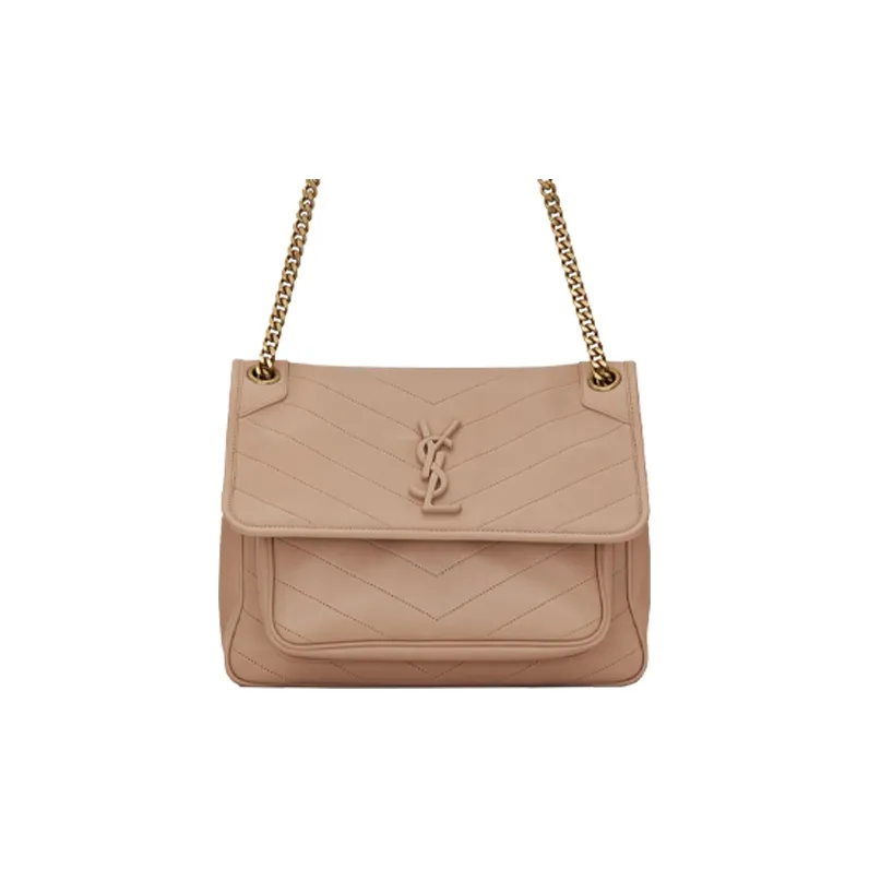 SAINT LAURENT Niki Quilting Lambskin Hobo Bag Chain Crossbody Bag Shoulder Bag Women's Dark Beige