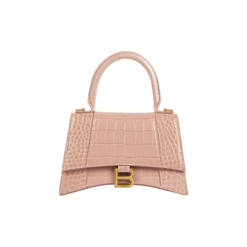 Balenciaga Hourglass Top Handle Bag Small Crocodile Embossed Beige