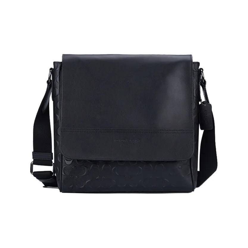 COACH Houston Leather Map Bag, Crossbody Bag, Shoulder Bag Medium Size Men's Black