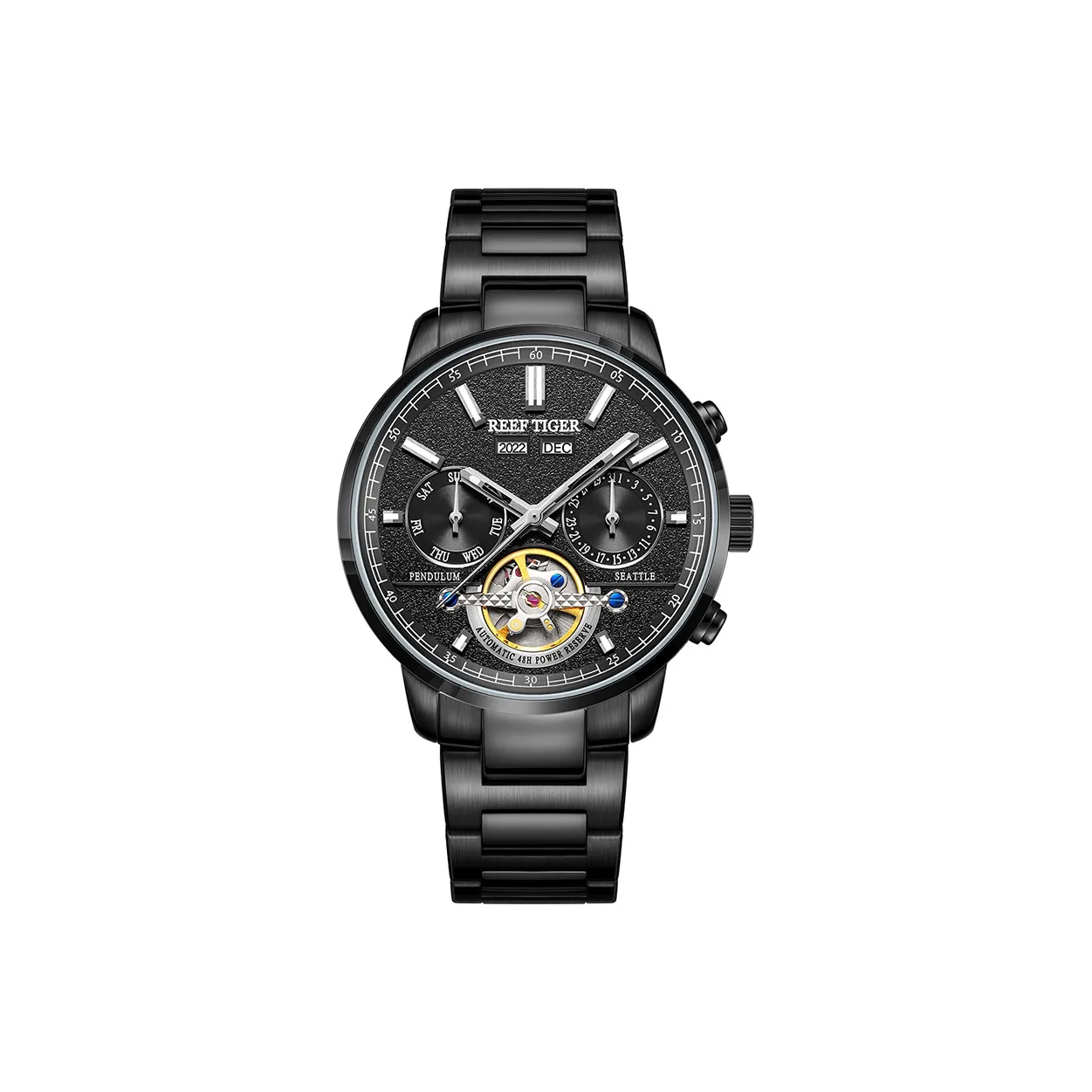 REEF TIGER Автоматические механические часы для мужчин, 40,5 мм * 20 мм * 11,8 мм, черный