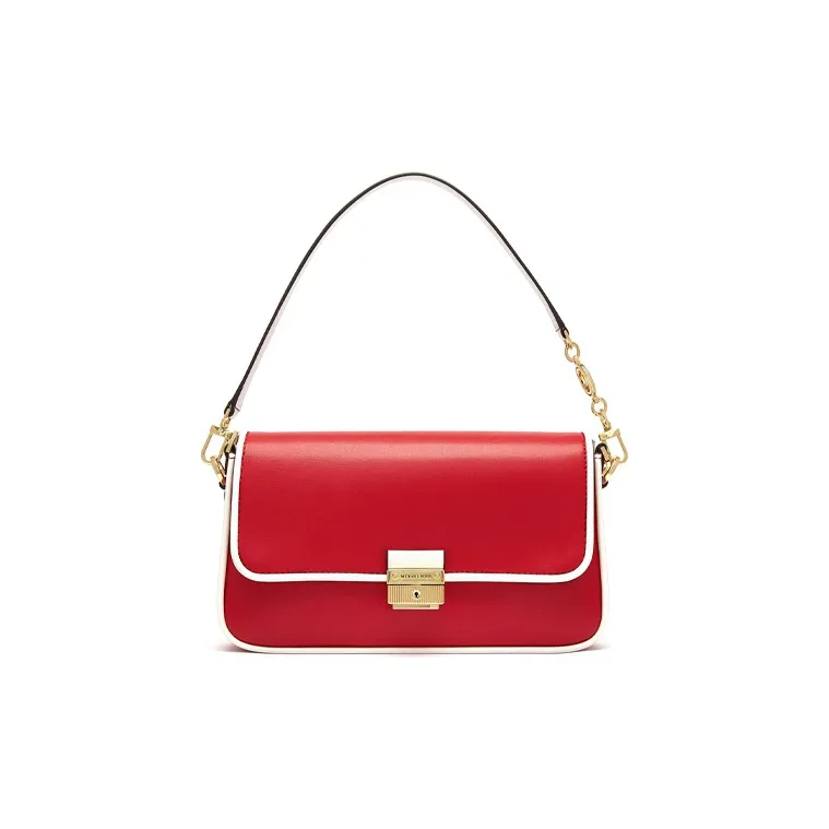 MICHAEL KORS MK Bradshaw Leather Shoulder Bag, Handbag Small Size Women's Bright Red Mixed Color