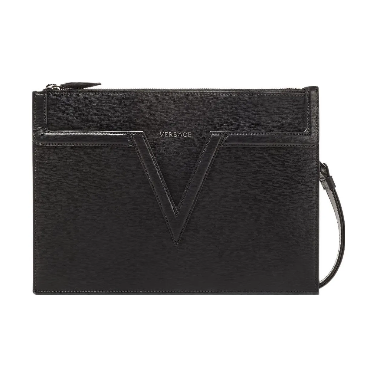 VERSACE Grained Calfskin Clutch Men's Black
