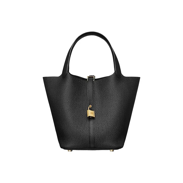 HERMES Picotin Lock Taurillon Clemence Leather Basket Bag Bucket Bag Handbag 22 Women's Noir Black