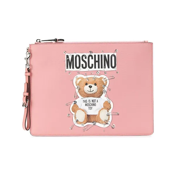 MOSCHINO Polyester Laptop Bag Clutch Large Size Unisex Pink