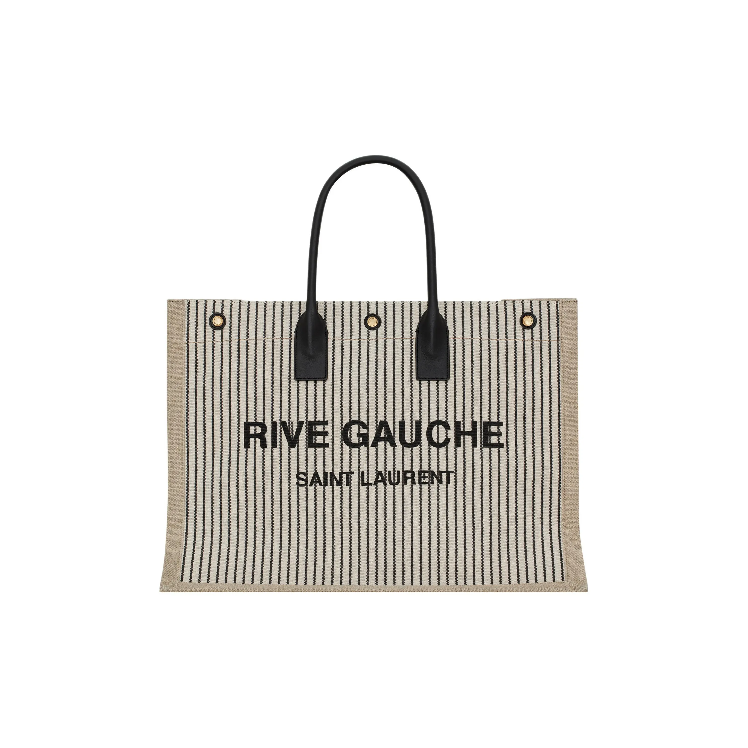 SAINT LAURENT Rive Gauche Fabric With Cow Leather Tote Bag, Shopping Bag, Handbag Unisex Cream Gray/Black