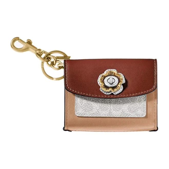 COACH Parker Canvas Snake Skin Handbag Charm Wallet Mini Women's Brown & Milk Tea Brown