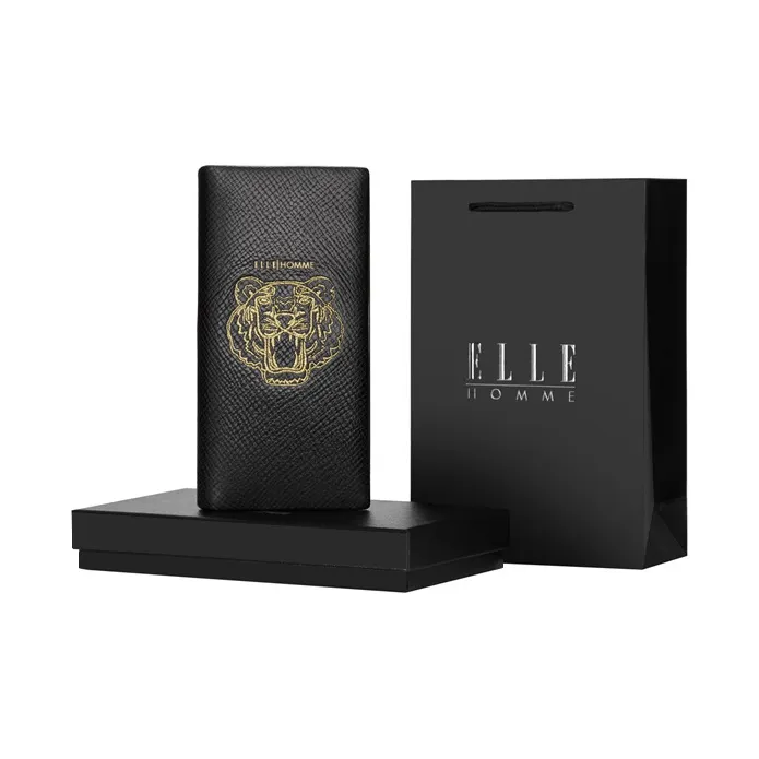 ELLE HOMME Genuine Leather Wallet Regular Men's Black