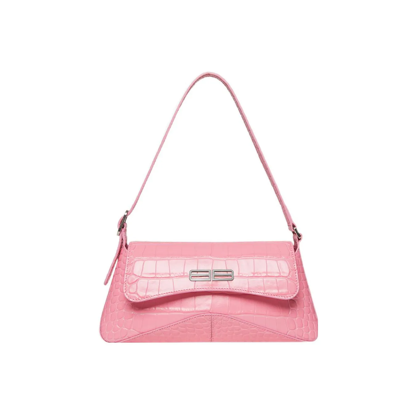 Balenciaga Xx Crocodile Embossed Flap Bag Small Pink