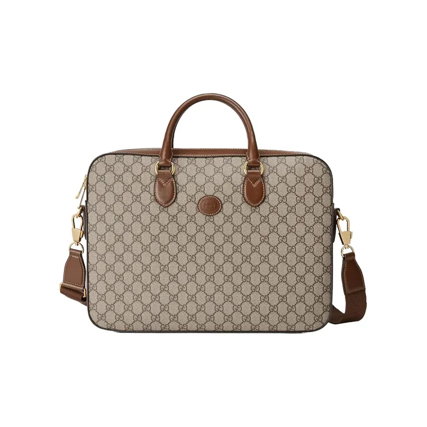GUCCI Canvas With Leather Canvas Bag Briefcase Shoulder Bag Crossbody Bag Handbag Regular Men's Ebony & Brown