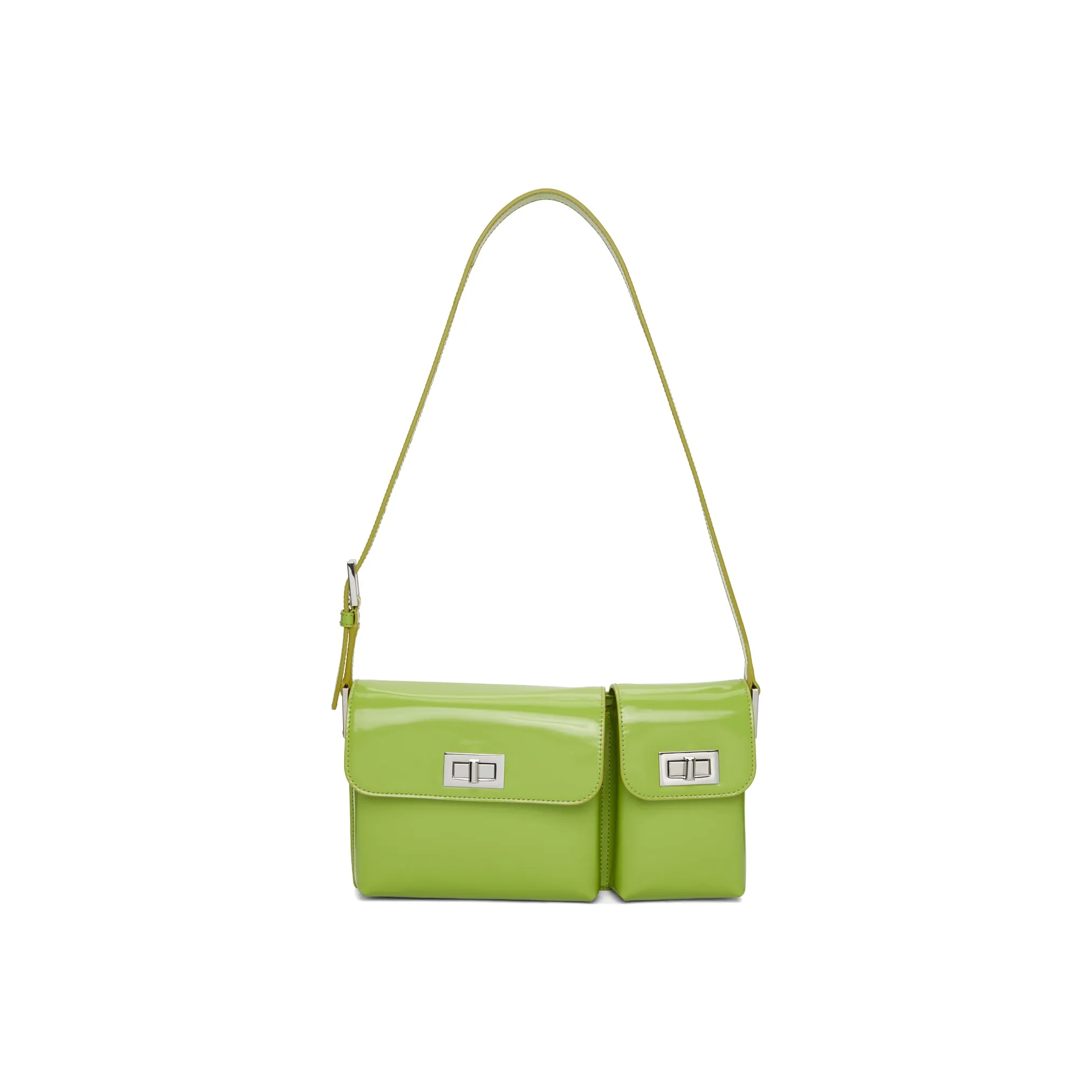 By Far Billy Shiny Cow Leather Shoulder Bag Satchel Bag Baguette Bag Handbag Shoulder Bag Women's Avocado Green