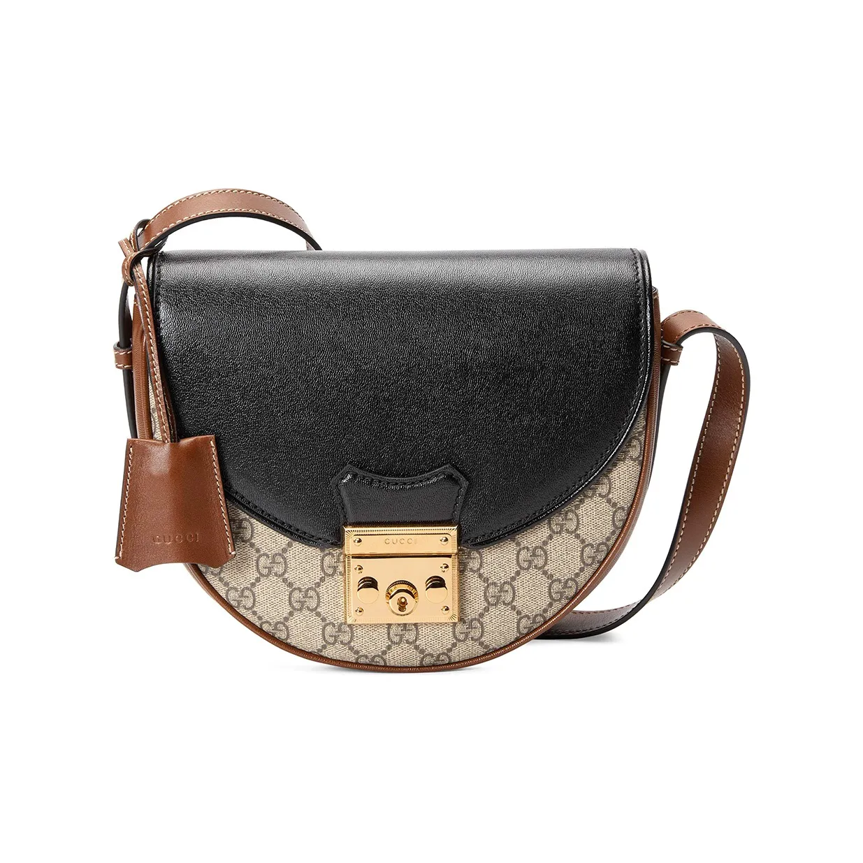 GUCCI Padlock Canvas With Leather Saddle Bag, Crossbody Bag, Shoulder Bag Women's