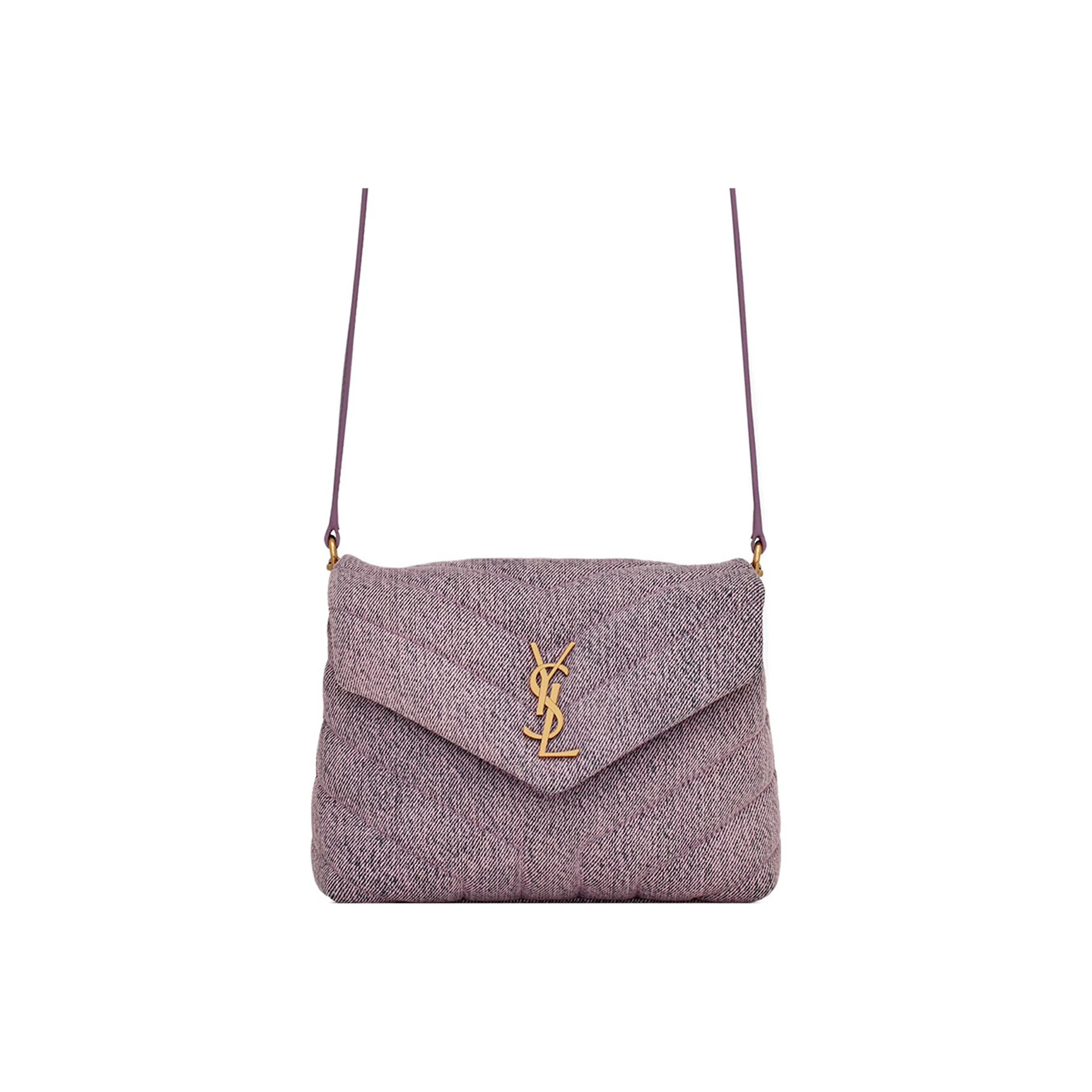 SAINT LAURENT Denim Fabric Cloud Bag Pillow Bag Chain Shoulder Bag Crossbody Bag Mini Women's Laila Purple/Light Purple