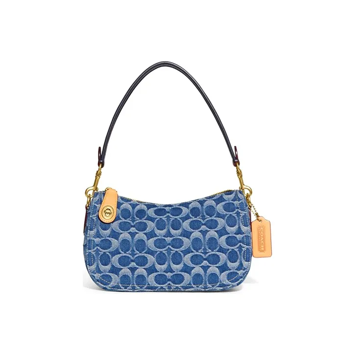 COACH Хлопок с ПВЦ и ткань Маленькая Сумка через плечо Женская Джинсовый Синий