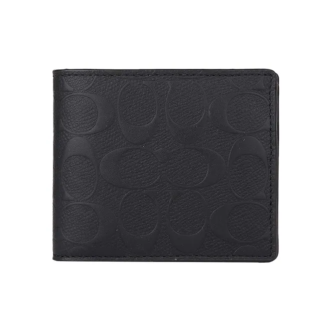 COACH 3 IN 1 Wallet Cross Grain Cow Leather Wallet Men's Black