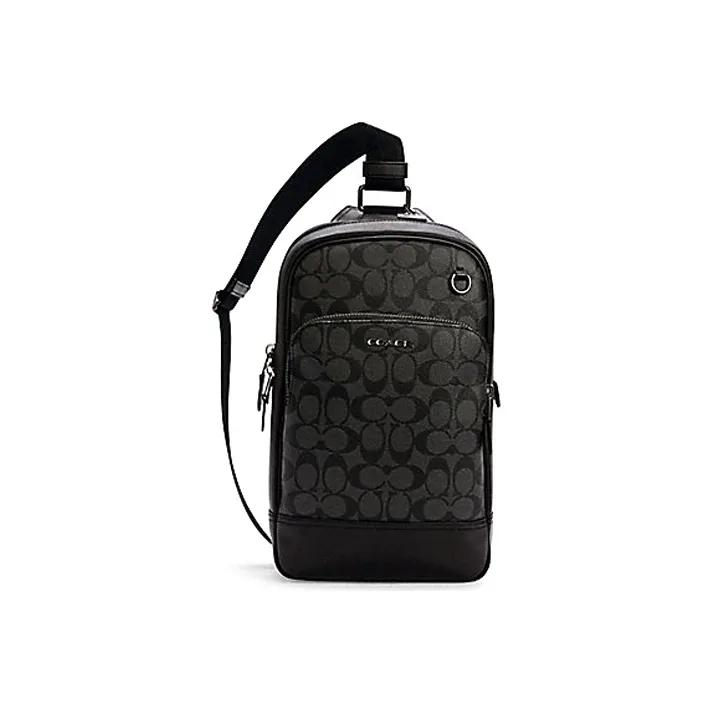 COACH Graham Leather Detail Sling Bags Crossbody Bags Small Size Men's Black Gray Color