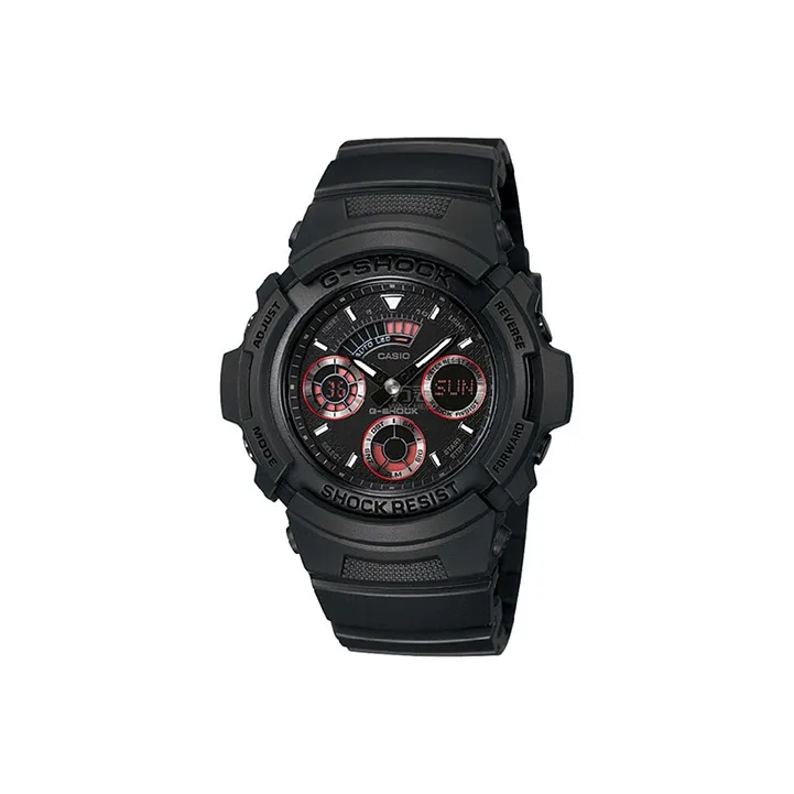 CASIO G Shock Кварцевый механизм Смольный ремешок Часы Мужские Черный циферблат AW 591ML 1A