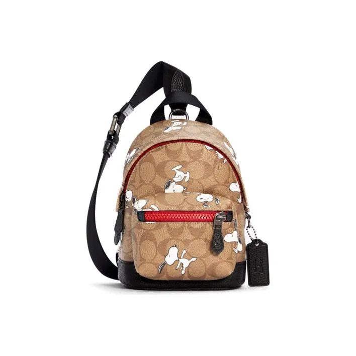 COACH SNOOPY X Peanuts Collaboration West Canvas With Leather Backpack Sling Bag Crossbody Bag Mini Women's Khaki Brown