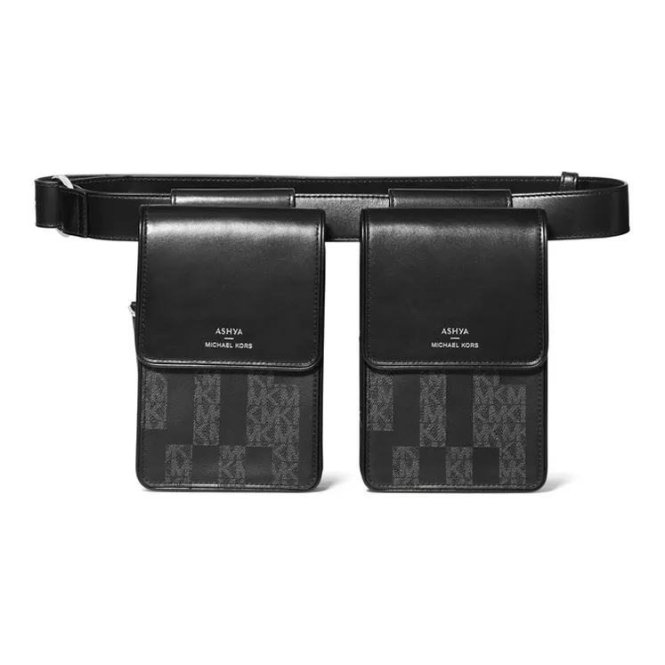 MICHAEL KORS MICHAEL KORS Luggage Collection Leather Cell Phone Pouch Crossbody Mini Bag Fanny Pack Unisex Black