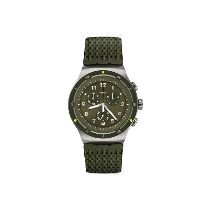 SWATCH Irony Collection Кварцевый механизм Унисекс Часы 47 мм Зеленый циферблат Корпус из нержавеющей стали Резиновый ремешок