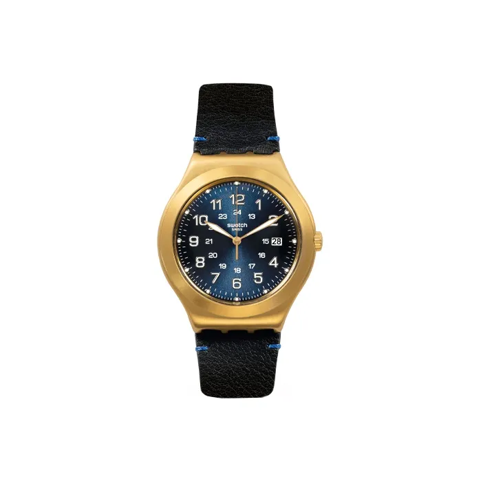 SWATCH Irony Collection Кварцевый механизм Унисекс Часы 41 мм Черный циферблат Корпус из нержавеющей стали Кожаный ремешок