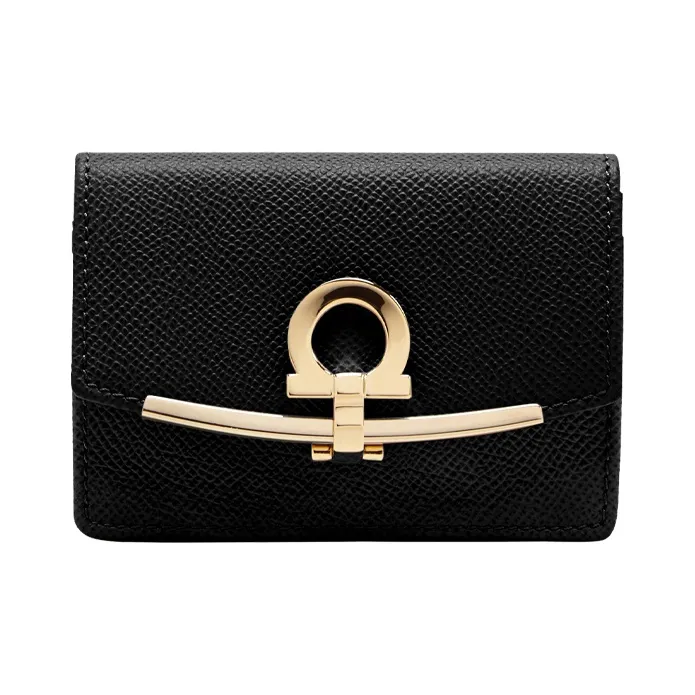 FERRAGAMO GANCINI Тёкторация Коровья кожа Держатель для визиток Женский Черный