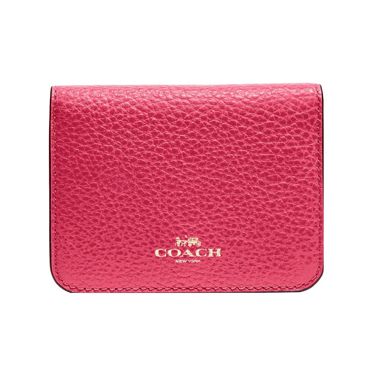 COACH Smooth Pebbled Leather Card Holder Wallet Small Size Women's Pink