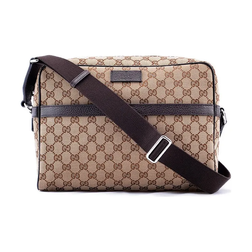 GUCCI Canvas With Leather Messenger Bag, Shoulder Bag, Crossbody Bag Men's Ebony/Brown