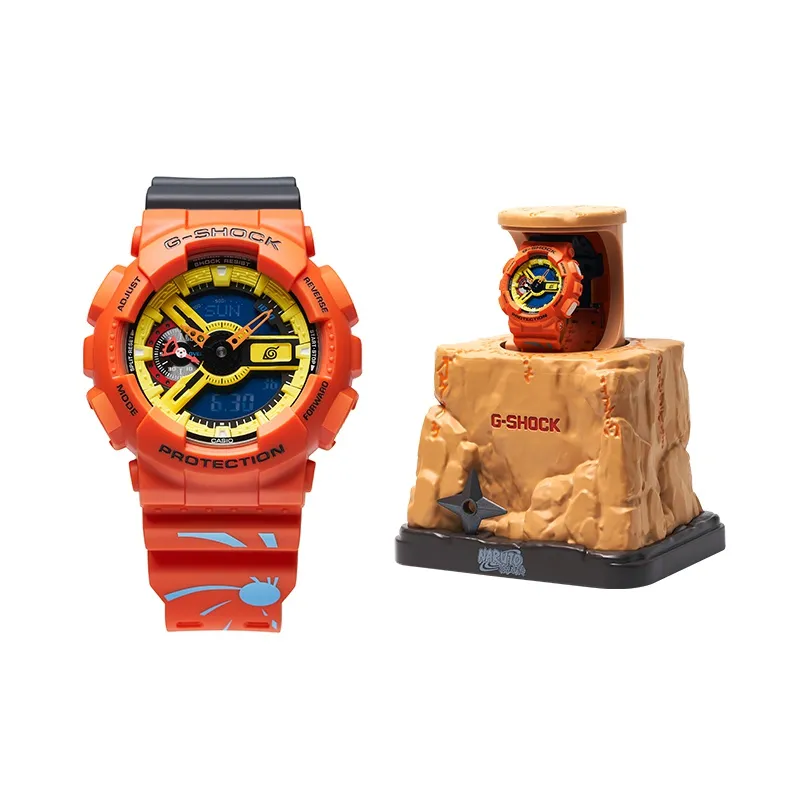 Г Shock Naruto Shippuden Коллаборация Кварцевый механизм Смола Ремешок Часы Мужские часы Красный Циферблат часов