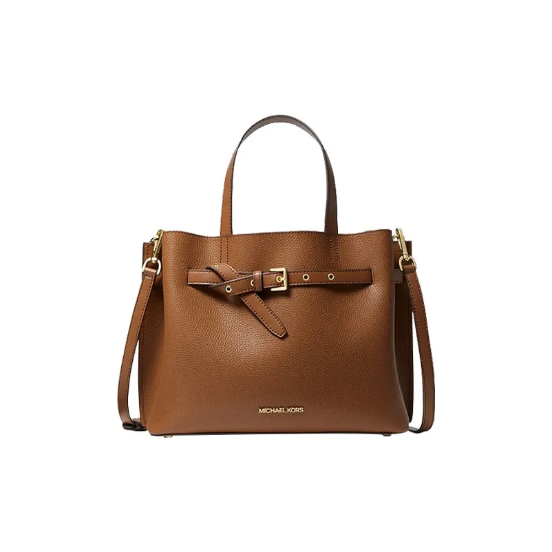 MICHAEL KORS MK Emilia Litchi Grain Cow Leather Crossbody Bag, Handbag Large Size Women's Caramel Brown
